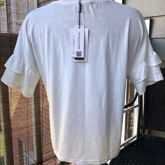 Tops | Ladys Cropped White Tshirt With Ruffled Sleeves | Poshmark